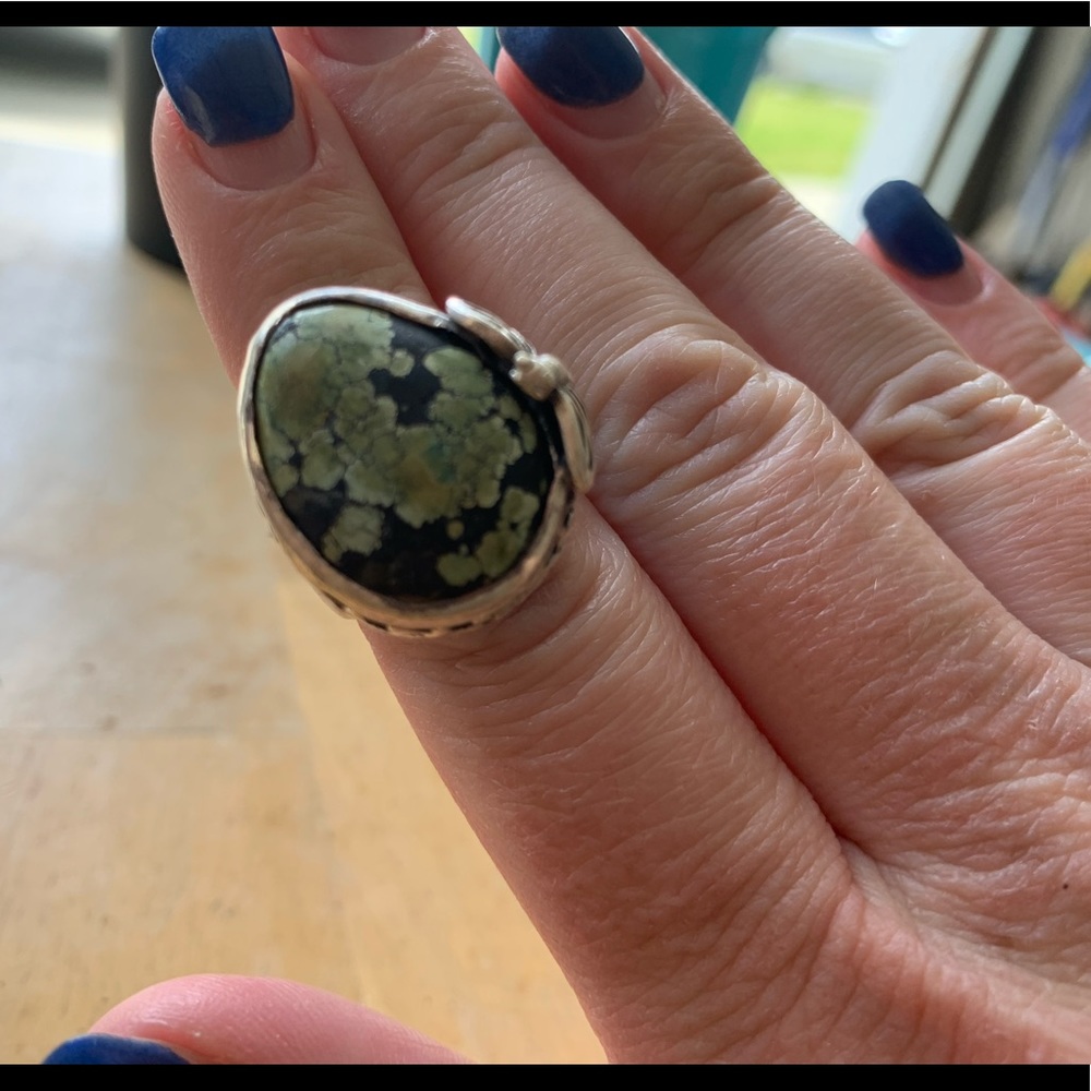 Lace Agate ring with dragonfly. Size 8-8 1/2. Handmade, one of a kind.